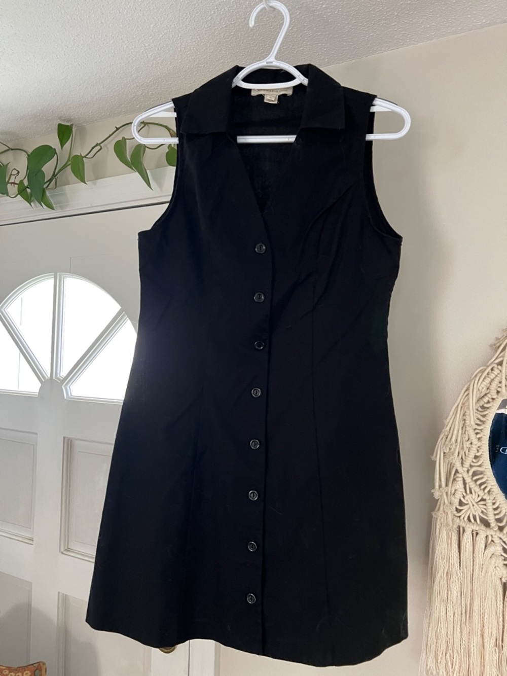 Classic Little Black Dress Sleeveless Button-Front Dress linen blend